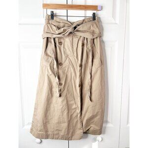 Rokh Khaki Tan Twisted Wrap Back Zip Vented Midi Skirt Women's Size FR 40